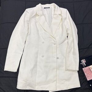 SHEIN Double-Breasted White Blazer Jacket
